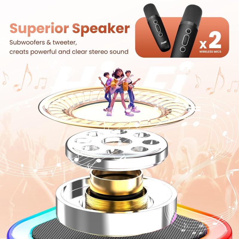 Karaoke Machine for Kids Adults, Portable Bluetooth Mini Karaoke Microphone
