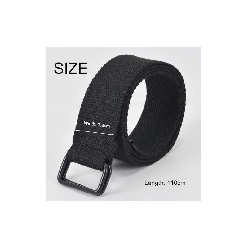 3.8cmx110cm Black Canvas Belt, Canvas Square Double Ring Buckle Belt