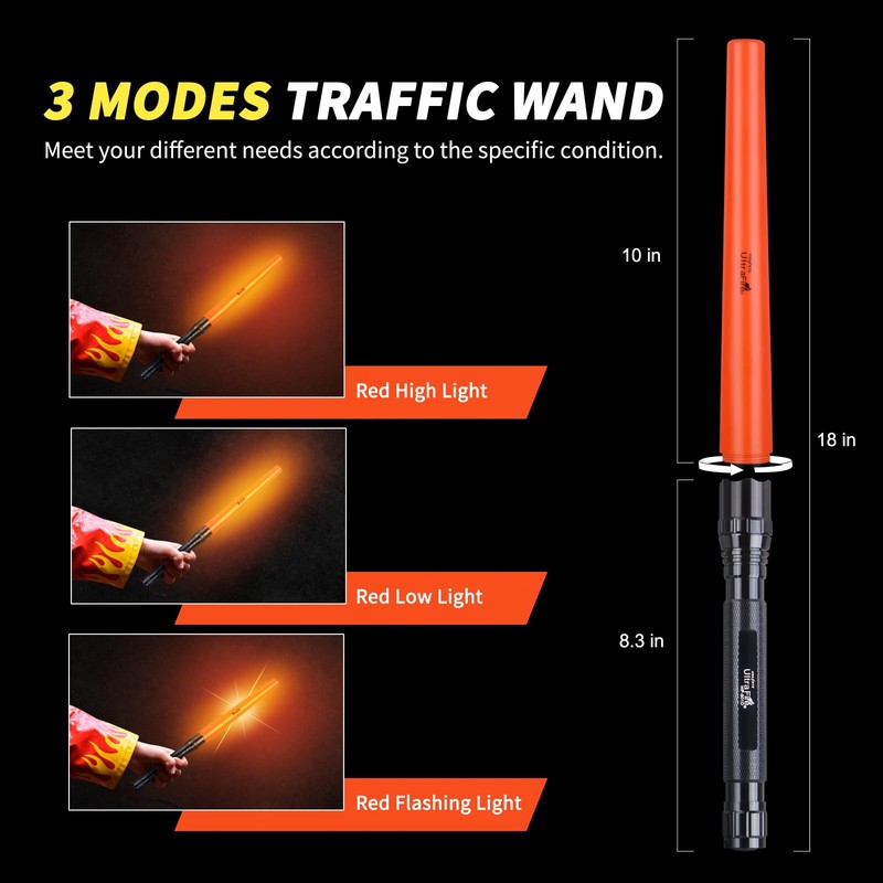 ULTRAFIRE 18 Inch Signal Traffic Wand Safty Flashlight with Holster,