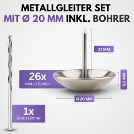 Filzada® 26x Stuhlgleiter Metall mit Nagel D20 mm - Stuhlgleiter für Teppich - Edelstahl Bodengleiter - Teppichgleiter - Stuhlbeingleiter - Möbelgleiter Teppich - Metallgleiter