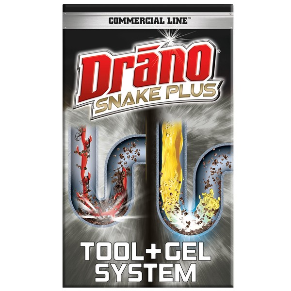 Drano Gel Drain Clog Remover and Cleaner 16oz and Snake Plus Tool 23 inches, Unclogs tough blockages, Commercial Line