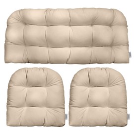 RSH DECOR: Sunbrella 3-Piece Tufted Wicker Cushion Set | Standard Size | Crafted with Sunbrella Performance Fabric | Outdoor Loveseat & U-Shaped Seat Cushions | Canvas Canvas