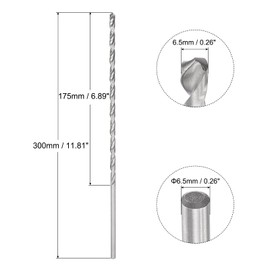 sourcing map 6.5mm Twist Drill Bits, High-Speed Steel Straight Shank Extra Long Drill Bit 300mm Length for Wood Plastic Aluminum