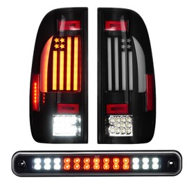 LED Tail Lights Assembly + Third Brake Light Assembly Fit for Ford F150 1997-2003, Fit for Ford F150 2004 Heritage, Black Housing Smoke Lens