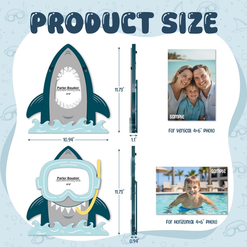 Shark Picture Frames 4x6, 2 Pack Ocean Room Decor for