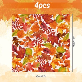 Whaline 4Pcs Fall Cloth Napkin Maple Leaf Dinner Napkin Washable Reusable Table Napkin for Autumn Thanksgiving Harvest Holiday Party Dining Table Decor, 17.7 x 17.7 Inch