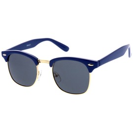 zeroUV Premium Half Frame Metal Rivets Horn Rimmed Sunglasses 50mm (Blue-Gold/Smoke)
