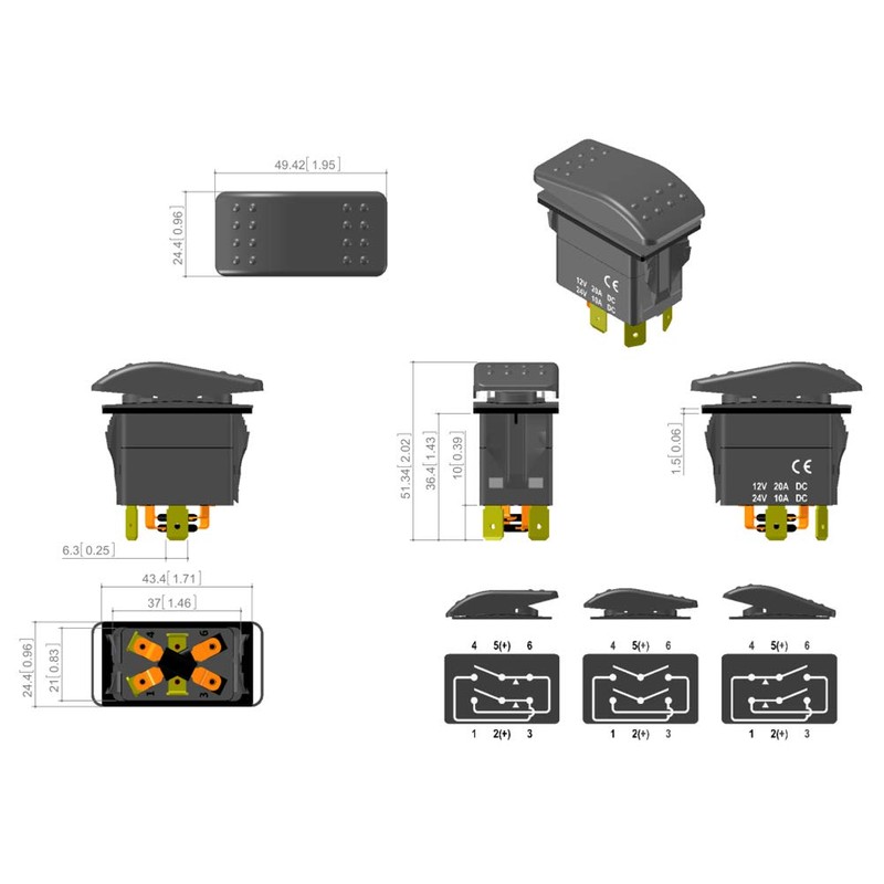 Momentary Motor Polarity Reverse reversing Rocker Switch Control DPDT DC
