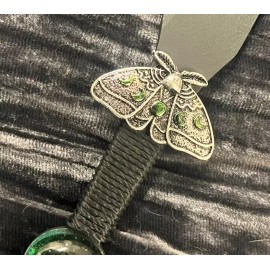 Athame / Dagger - Lunar Moth Moon Phases Green Ombre Black Green Glass Stone
