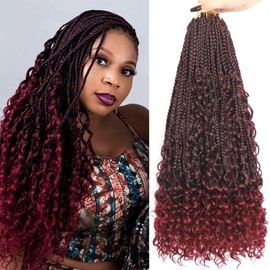 24Inch 8Packs Boho Braids with Curly Hair 16strands/pack Pre Looped Long Black Messy Goddess Box Braids Hair Extensions Synthetic Goddess boho braids for Women