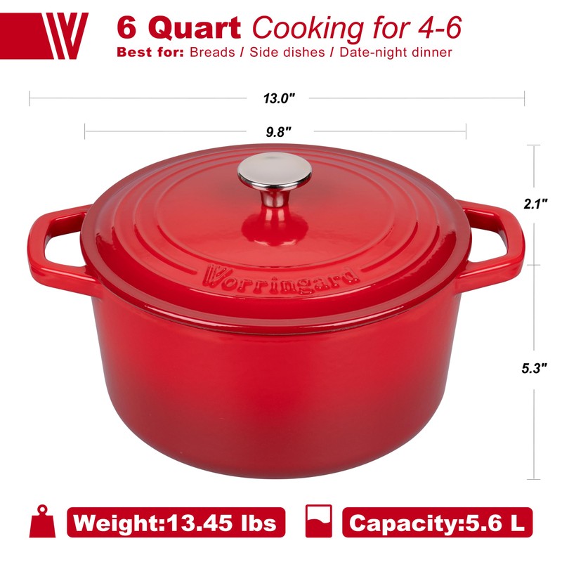 VORRINGARD Enameled Cast Iron Dutch Oven Pot with Lid, for