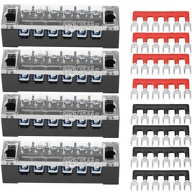 YFFSFDC Fixed Terminal Block, 600V, 15A, 6 Poles, Screw Terminal Block, 2 Color Insulated Crimp Terminal Set Included