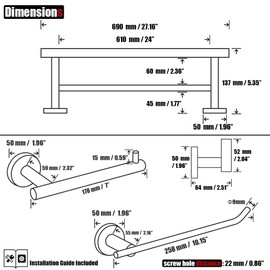 JQK Bathroom Hardware Set Oil Rubbed Bronze, 5-Piece Bath Accessories Set Wall Mount Includes 24 in Towel Bar, 9 in HT Bar, TP Holder, Towel Hook x 2, BAS105-ORB