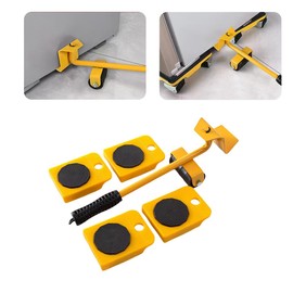 5PCS Furniture Lifter Tool Transport Shifter, Furniture Lift Mover Tool Set with Adjustable Height Lifting Tool Lever, 360° Rotation Furniture Mover Dolly with Lifter for Sofa, Cabinet (Yellow)