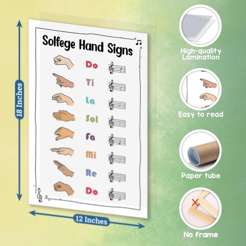 Skin Tones Hands Sign Poster, 16"x24" Music Classroom Print, Piano