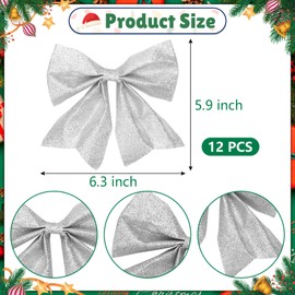 NMKL 12pcs Pink Bows for Christmas Tree Decor,5.5in Christmas Tree Bows,Pink Christmas Tree Decorations Christmas Bows Decorative Xmas Tree Decor Wreath Ornament