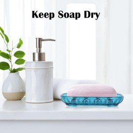 AMUONTY 2-Pack Soap Dish Holder for Bar Soap, Bathroom Soap Dishes Soap Holder, Soap Saver Dry Stop Mushy Soap Tray for Shower Bathroom, Kitchen Sink,Blue