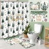 4 Pcs Christmas Shower Curtain Set Winter Xmas Tree Bathroom