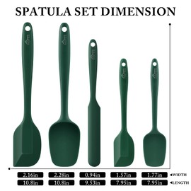 HOTEC High Heat Resistant Food Grade Silicone Rubber Spatula Set for Baking, Cooking, and Mixing Non Stick Dishwasher Safe BPA-Free Dark Green Set of 5