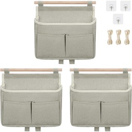 Pack of 3 Over the Door Hanging Organiser, Hanging Organiser Hanging Bag with Hooks, Hanging Storage, Storage Baskets, Bathroom Organiser, Hanging, Linen Fabric Organiser, Hanging for Home, Bathroom