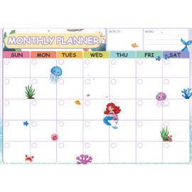 UmiiArt Mermaid Magnetic Dry Erase Chore Chart for Refrigerator - 16.5"x12" Chore Chart for Kids Teens Adults, 8.5"x6.5" List Board with 3 Erasable Markers & Eraser (Monthly Planner)