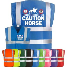 Corporate Togs Equine Hi-Vis CAUTION HORSE - Horse Equestrian Rider Safety Vest Tabard, Hi-Visibility Safety Vest with 2 Band & Brace Reflective Strips | Protective Safety Wear