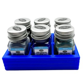 Jeff Did It! .25 oz Square Bottle Paint Bottle Holder - Holds 6 Bottles - Compatible with Testors .25 oz Bottle - Anti-Slip Rubber Feet - 3D Printed - Holder Only (Blue)