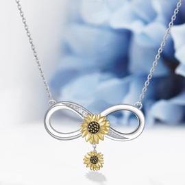 SVODEA Sunflower Necklace 925 Sterling Silver Infinity Pendant Necklace Infinity Jewelry Gifts for Women