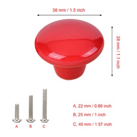 HUAMULAN 15PCS Red Glossy Ceramic Knobs Button Mushroom Round Cabinet Dresser Pulls Door Handles Cupboard Wardrobe Drawer, Dia. 1.5 inch 38mm