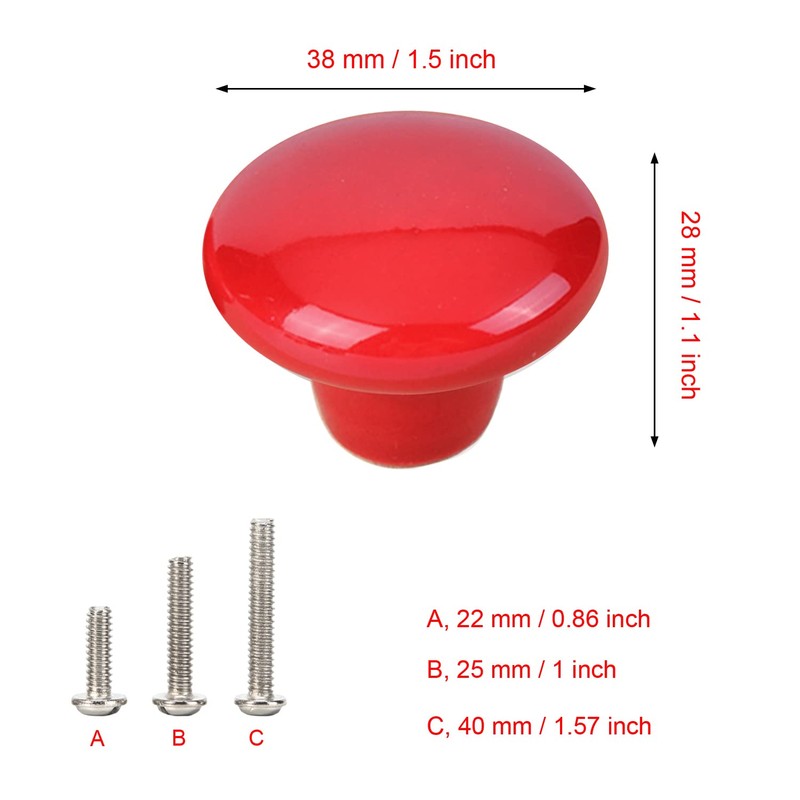 HUAMULAN 15PCS Red Glossy Ceramic Knobs Button Mushroom Round Cabinet