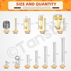Tanstic 488Pcs Picture Hanging Kit, Picture Hanging Hooks Picture Hooks Picture Hangers with D Ring, Nails, Screws, Wire, Level, Hammer for Hanging Pictures