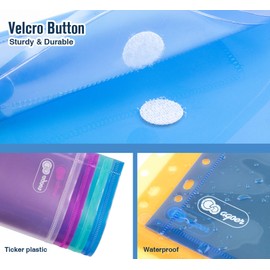 24 Pack Plastic Wallets A4, Binder Folder with Plastic Wallets,A4 Clear Document Wallets, Envelopes Wallets Folders with Pocket/Hook and Loop Closure, 11 Hole Ring Binder Punched Plastic Folde