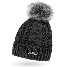 Neverless Women's Knitted Fur Pompom Fur Winter Hat Pom Pom Hat -