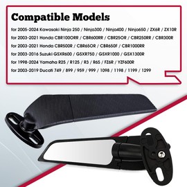 Racing Motorcycle Rear View Mirrors, Adjustable 360°Rotating Stealth Mirrors for Honda CBR250R CBR600RR CBR300R CBR500R Kawasaki Ninja 400 300 650 Suzuki GSXR600 750 Yamaha R125 R25 YZF600R Ducati