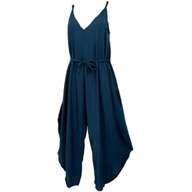 GURU SHOP Plain Jumpsuit, Summer Jumpsuit, Trouser Dress, Women, Blue, Synthetic, Size: 40, darkblue, 40