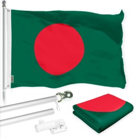UD_G128 Combo Pack: 6 Ft Tangle Free Spinning Flagpole (Silver) & Bangladesh Flag 3x5 Ft Printed 150D Polyester, Brass Grommets