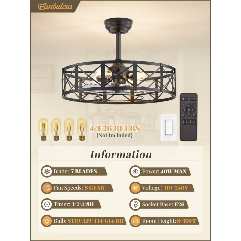 Fanbulous 23 Inch Fandelier Caged Ceiling Fans with Lights and