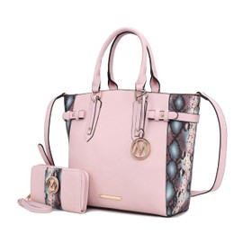 MKF Collection Tote Bag and wallet set, Women’s Snake Embossed Crossbody Bag and Wristlet Handbag Purse Pink by Mia K