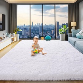 qulint 8x10 Area Rugs for Living Room, Large Fluffy White Rug for Bedroom, Soft Shag Shaggy Fuzzy Carpets for Boys and Girls Dorm Room Home Decor (8ft x 10ft, White)