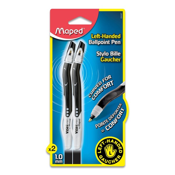 Maped - Visio Left-Handed Quick-Drying Ballpoint Pen - 2 Pack - Left Handed - Innovative