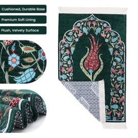 Prayer Mat, Prayer Rug with Carriage Bag, Thick Woven and Padded Muslim Prayer Mat, Luxury Woven Islamic Prayer Rugs, Turkish Prayer Mat for Islamic Gift (Green)