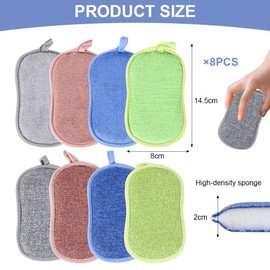 YZROHYI Pack of 8 Washable Cleaning Sponge, Pot Sponge, Dish Sponge, Microfibre Kitchen Sponge, Cleaning Sponge, Scouring Sponge, Scouring Pad, Double-Sided Sponge for Household Cleaning