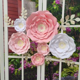 Mybbshower Blush Pink White 3D Paper Flower with Leaf for Nursery Wall Decorations Girl Baby Shower Nursery Decor Birthday Decorations 14 inch-6 inch Pack of 6