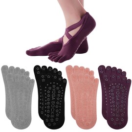 Leikedun Set di 4 paia di calze da yoga comode a cinque dita separate, Multicolore B, 42
