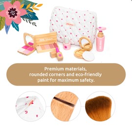 UMU® Stylish Wooden Beauty Set Little Woman for Girls - Makeup Playset 17 Piece Kit with Makeup, Brush, Mirror and Cosmetics Case, Best Gift for 3, 4, 5+ Girls Kids