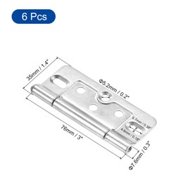 sourcing map 6Pcs 3x1.4 Inch Door Hinges Non-Mortise No Noise Bifold Door Hinges Plating for Cabinet Furniture Window Wardrobe, Silver Tone