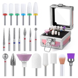 MelodySusie 21pcs Nail Drill Bit Set with Portable Holder Case, 3/32'' Ceramic Diamond Carbide Acrylic Gel Nail Art Tool Kit, Cuticle Remover Bit for Acrylic Dip Powder, Manicure Pedicure, Salon Home