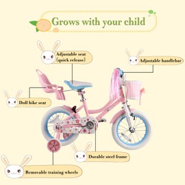 RULLY 12" Daisy Bike for Age 2 3 Year Old Toddlers and Girls,12" Kids Bike with Training Wheels & Basket, Retro Style in Pink