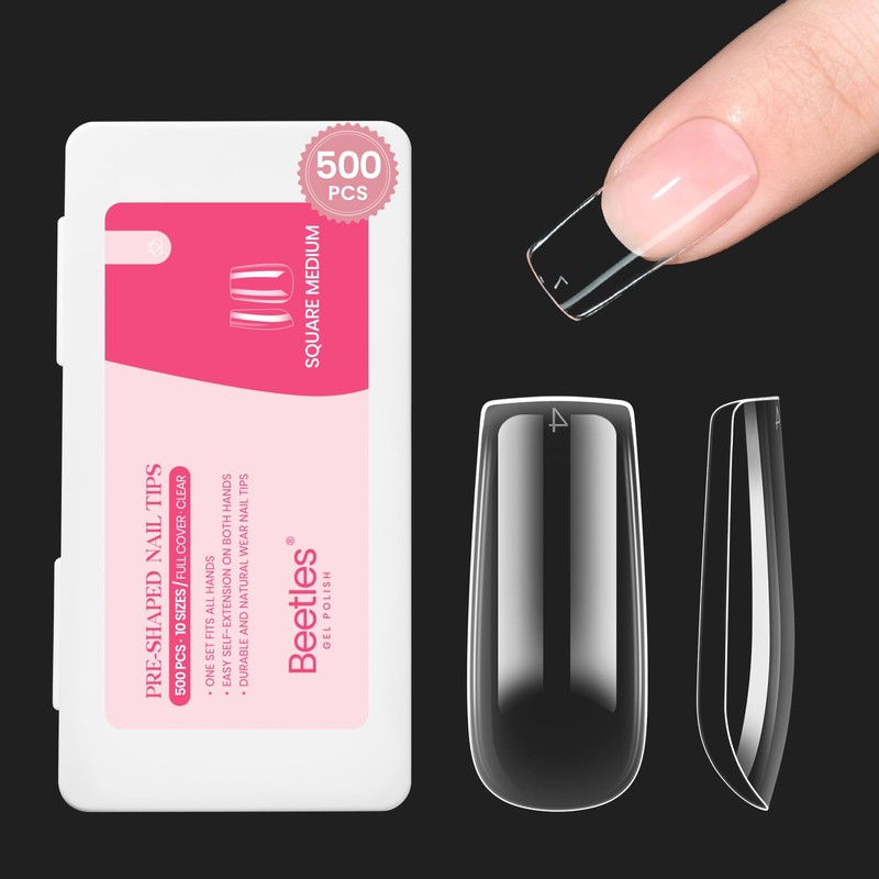 Beetles FN060 - Juego de 500 uñas postizas transparentes de