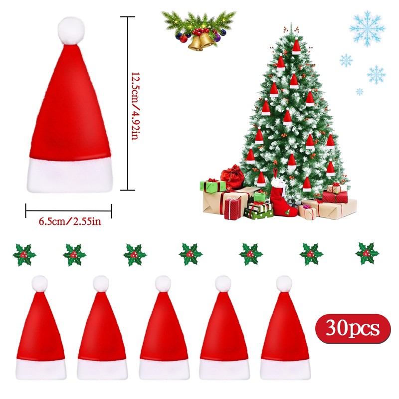 Huanmin Mini Christmas Hat, 30 Pieces Mini Christmas Cutlery Holder,